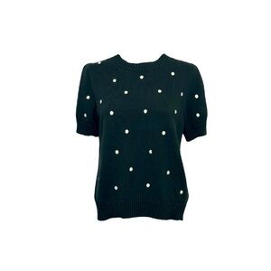 Puff Short Sleeve Polka Dot Sweater- Hunter Green
